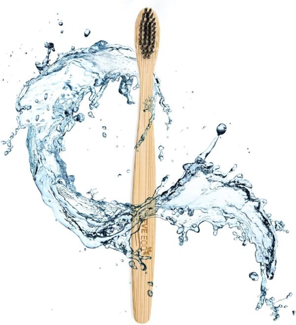 EveEco Escova de dentes de bambu com 24 unidades, cerdas macias, melhor para gengivas sensíveis, I Charcoal I Vegan I Natural Wood I BPA Fee I Reciclável I Compostável I Biodegradável | Ecológica - Imagem 2