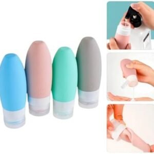 Frascos De Viagem Silicone Reutilizáveis 90ml Kit 4 Recipientes Flexíveis Ideal Para Cosméticos, Shampoo Condicionador Cremes