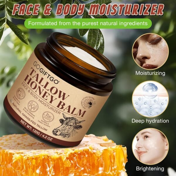GOGIFTGO Sebo Bovino Para A Pele, Bálsamo De E Mel, O Rosto, Hidratante Facial Sebo, Natural Que Hidrata, Nutre Profundamente Pele Realça Brilho (1 Unidade) - Imagem 2