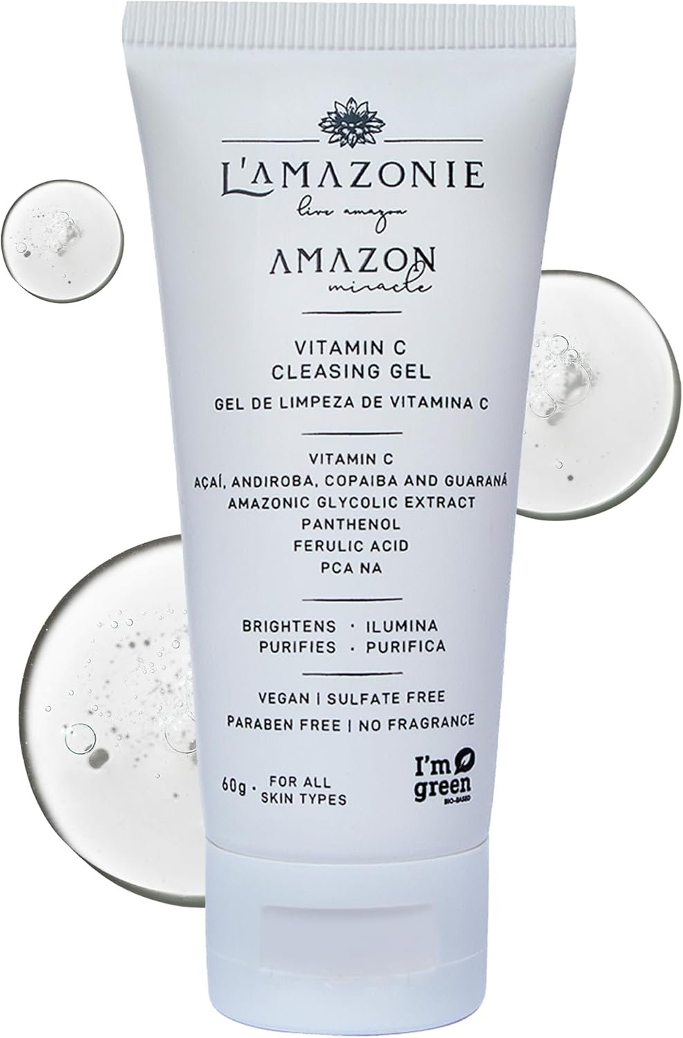 Gel de Limpeza Profunda Vitamina C - VEGANO - Combate de Melasma, Manchas de Sol e Acne - Pantenol, Ácido Ferúlico, PCA NA - Ação Antioxidante, Protege a Barreira Cutânea da Pele - L'AMAZONIE - 60g 1 Gel de Limpeza Profunda Vitamina C - VEGANO - Combate de Melasma, Manchas de Sol e Acne - Pantenol, Ácido Ferúlico, PCA NA - Ação Antioxidante, Protege a Barreira Cutânea da Pele - L'AMAZONIE - 60g