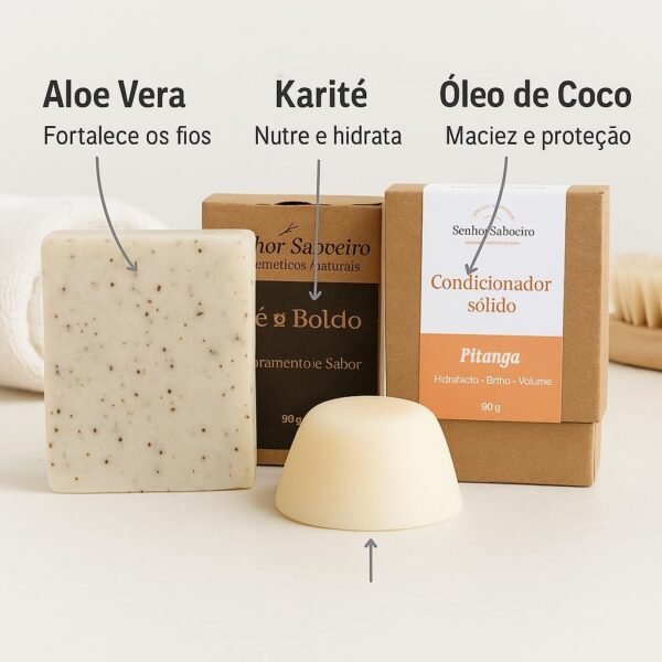 Generic Kit Shampoo Sólido e Condicionador Aloe Vera e Pitanga - Hidratação Intensa Anti Queda para Cabelos Secos - Imagem 2