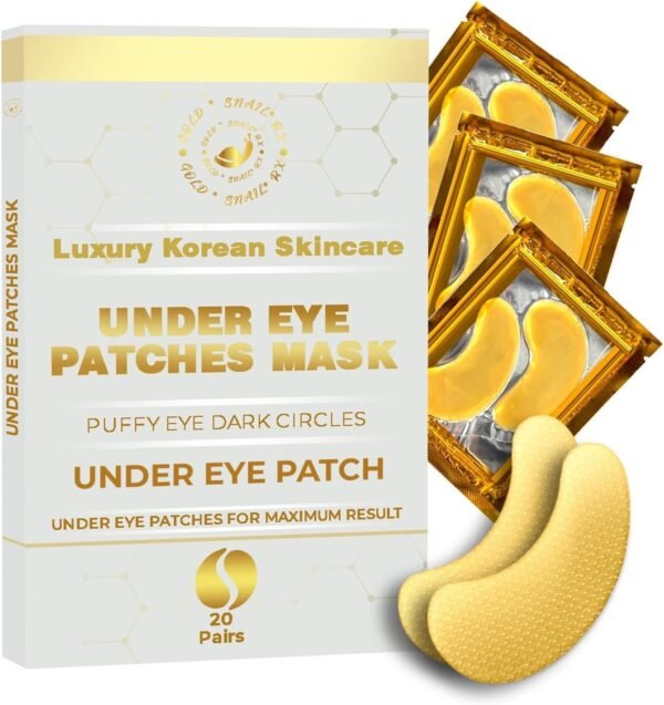 GoldSnailRX Máscara luxuosa coreana para cuidados com a pele em ouro 24 k para olhos inchados, olheiras, rugas, linhas finas, testada por dermatologistas