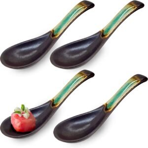 Happy Sales HSSP-CDTQ4, conjunto de 4 colheres de sopa de cerâmica chinesa estilo japonês Amuse-bouche, Turquesa Caldeira