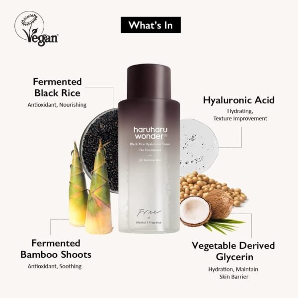 Haruharu Wonder Tônico hialurônico de arroz preto para pele sensível 150 ml | Sem álcool, sem fragrância | vegano, sem crurelty, verde - Imagem 2