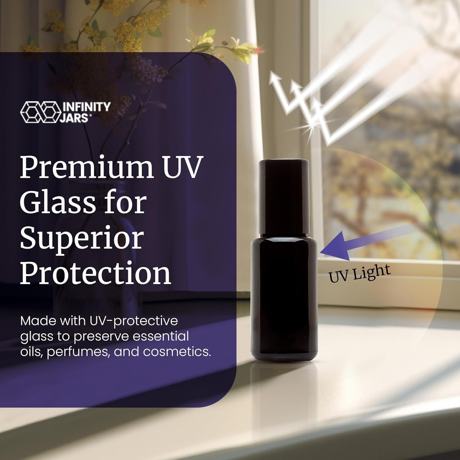 Infinity Jars Garrafa de vidro ultravioleta preta de 15 ml com ponta de rolo de vidro para óleo essencial, garrafas redondas herméticas, recipientes de cosméticos com tampa preta 2 Infinity Jars Garrafa de vidro ultravioleta preta de 15 ml com ponta de rolo de vidro para óleo essencial, garrafas redondas herméticas, recipientes de cosméticos com tampa preta - Imagem 2