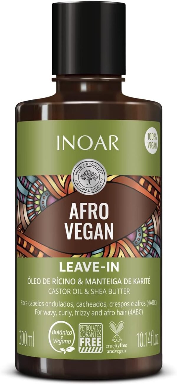 Inoar, Afro Vegan Leave-in – Hidratação, Nutrição e Definição com Óleo de Rícino e Manteiga de Karité para Cabelos Cacheados e Crespos - 300ml - Imagem 2