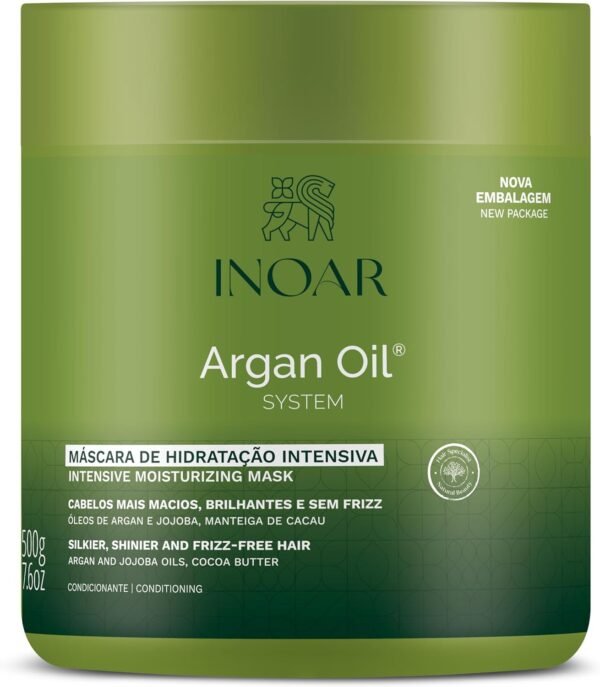 Inoar, Argan Oil Máscara Capilar – Hidratação Profunda, Brilho e Maciez com Óleo de Argan para Cabelos Secos ou Fragilizados - 500g