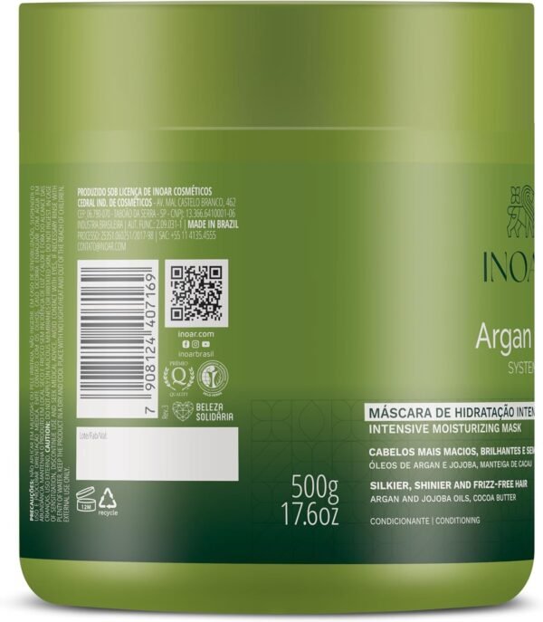 Inoar, Argan Oil Máscara Capilar – Hidratação Profunda, Brilho e Maciez com Óleo de Argan para Cabelos Secos ou Fragilizados - 500g - Imagem 2