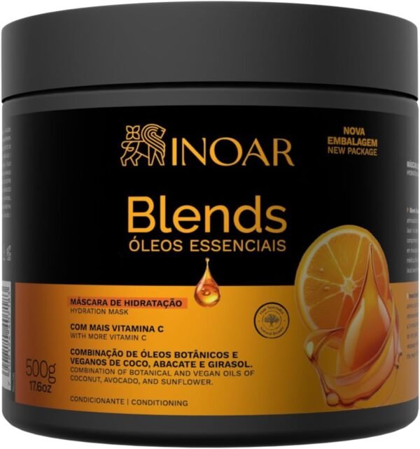 Inoar, Blends Máscara Capilar – Hidratação Profunda, Brilho e Maciez com Óleos de Coco, Abacate, Argan e Vitamina C - 500g