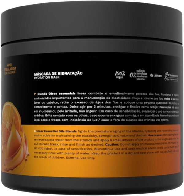 Inoar, Blends Máscara Capilar – Hidratação Profunda, Brilho e Maciez com Óleos de Coco, Abacate, Argan e Vitamina C - 500g - Imagem 2