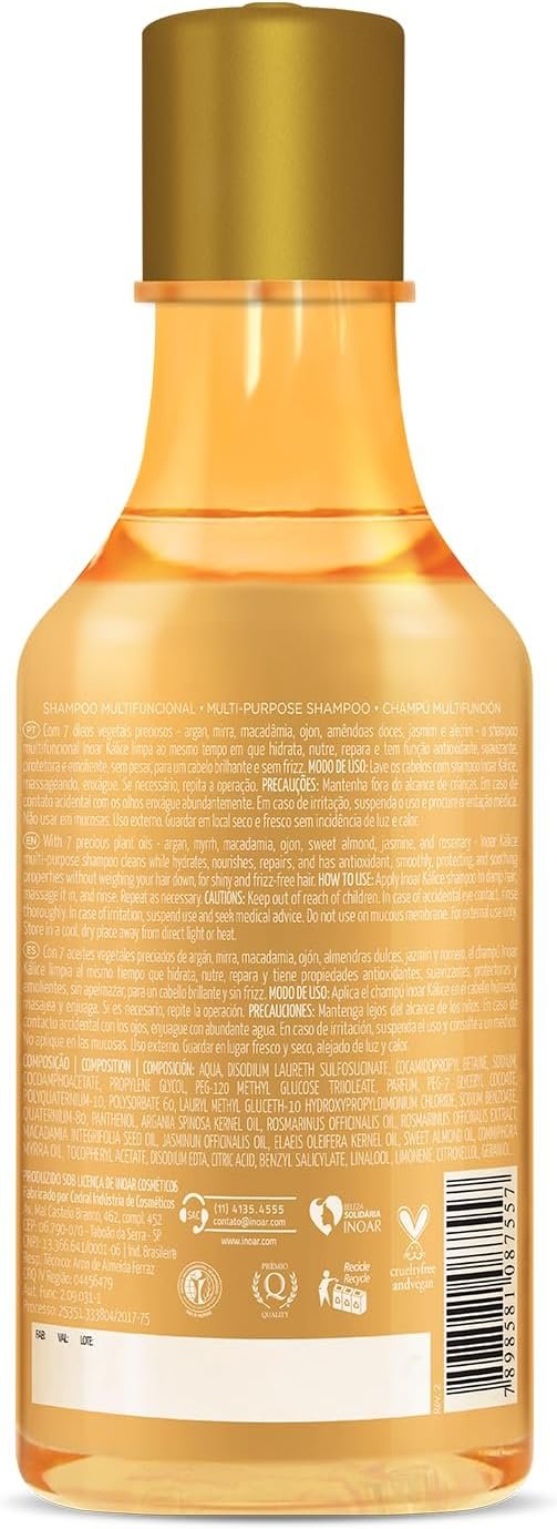 Inoar, Kálice Shampoo – Limpeza Hidratante com 7 Óleos Vegetais e Vitamina E para Cabelos Macios e Brilhantes - 250ml 2 Inoar, Kálice Shampoo – Limpeza Hidratante com 7 Óleos Vegetais e Vitamina E para Cabelos Macios e Brilhantes - 250ml - Imagem 2