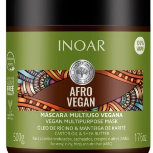 Inoar, Máscara Capilar Afro Vegan – Nutrição, Brilho e Crescimento com Óleo de Rícino, Manteiga de Karité e Vitamina E - 500g