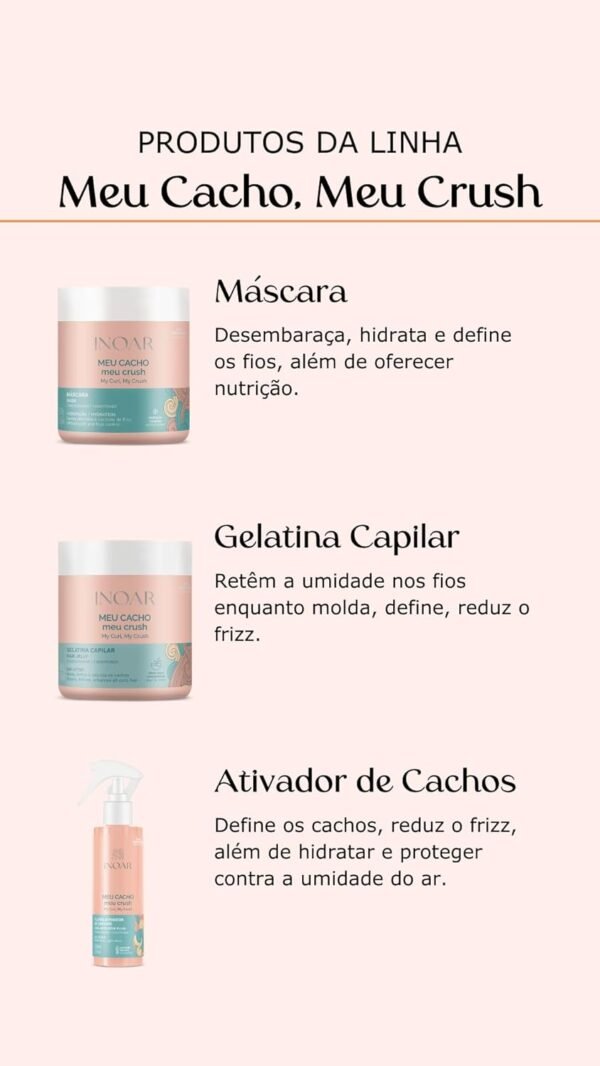Inoar, Máscara Capilar Meu Cacho Meu Crush – Hidratação, Brilho e Definição com Colágeno Vegetal e Vitamina E - 500ml - Imagem 2
