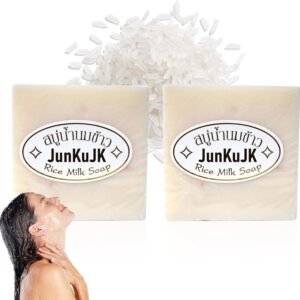 JunKuJK 2 peças de barra de xampu hidratante de arroz, sabonete facial de água de arroz feito à mão, fácil de transportar para banho de arroz e sabonete para cabelo para mulheres e homens