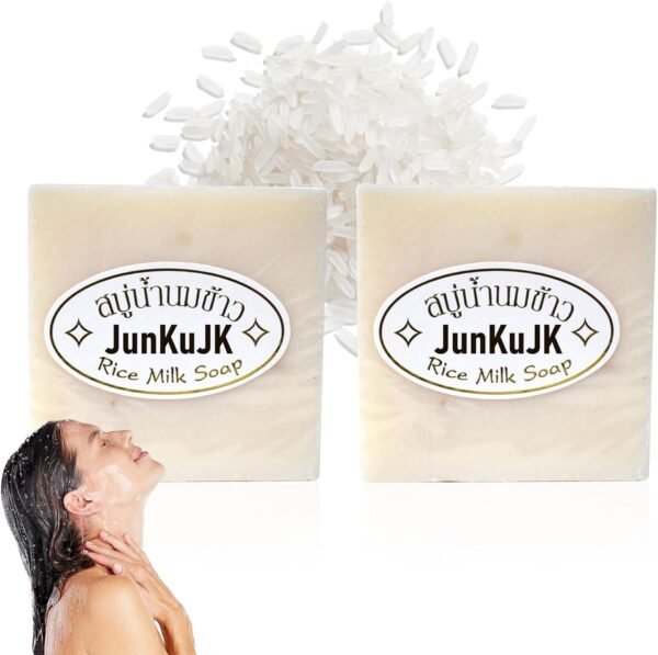 JunKuJK 2 peças de barra de xampu hidratante de arroz, sabonete facial de água de arroz feito à mão, fácil de transportar para banho de arroz e sabonete para cabelo para mulheres e homens