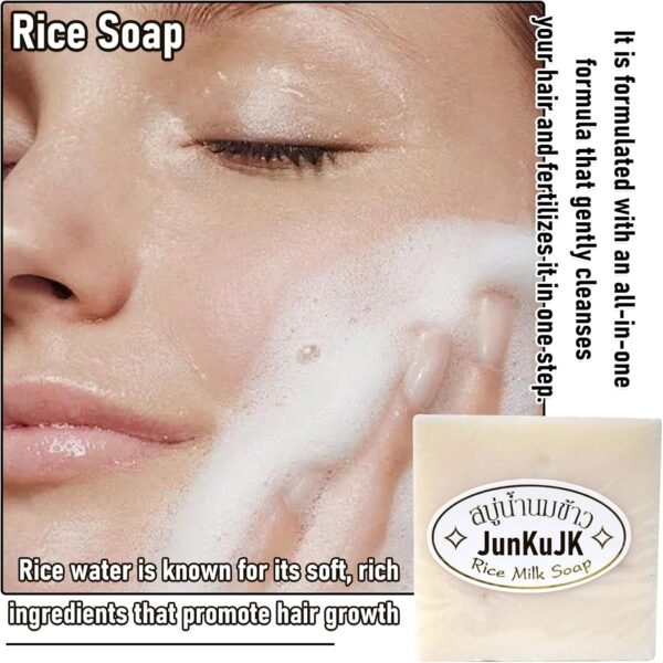 JunKuJK 2 peças de barra de xampu hidratante de arroz, sabonete facial de água de arroz feito à mão, fácil de transportar para banho de arroz e sabonete para cabelo para mulheres e homens - Imagem 2