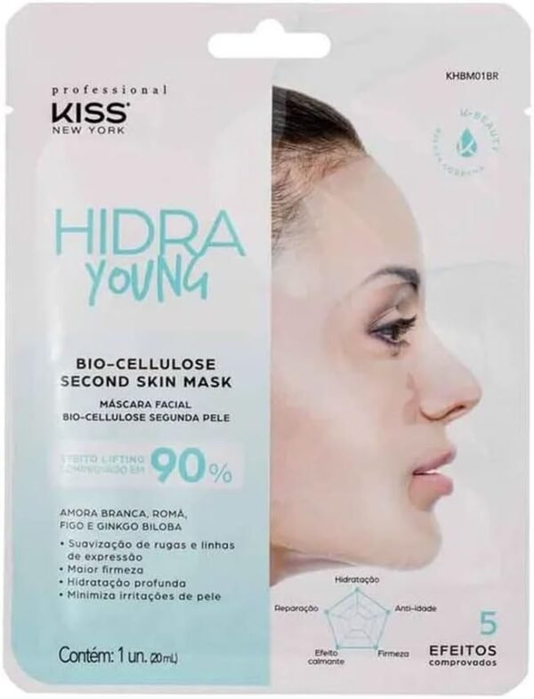 KISS NEW YORK professional Hidra Young - Máscara Facial Bio-Cellulose Segunda Pele