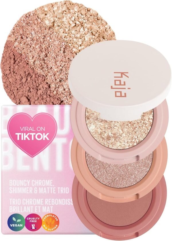 Kaja Coleção Beauty Bento - Trio de sombras Bouncy | 16 Peach Madeline | Tom pêssego nude | Vegan, sem crueldade