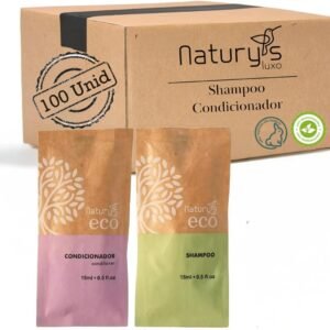 Kit 100 Shampoo E Condicionador 15ml Ecologico Vegano Hotel Motel Pousada Spa