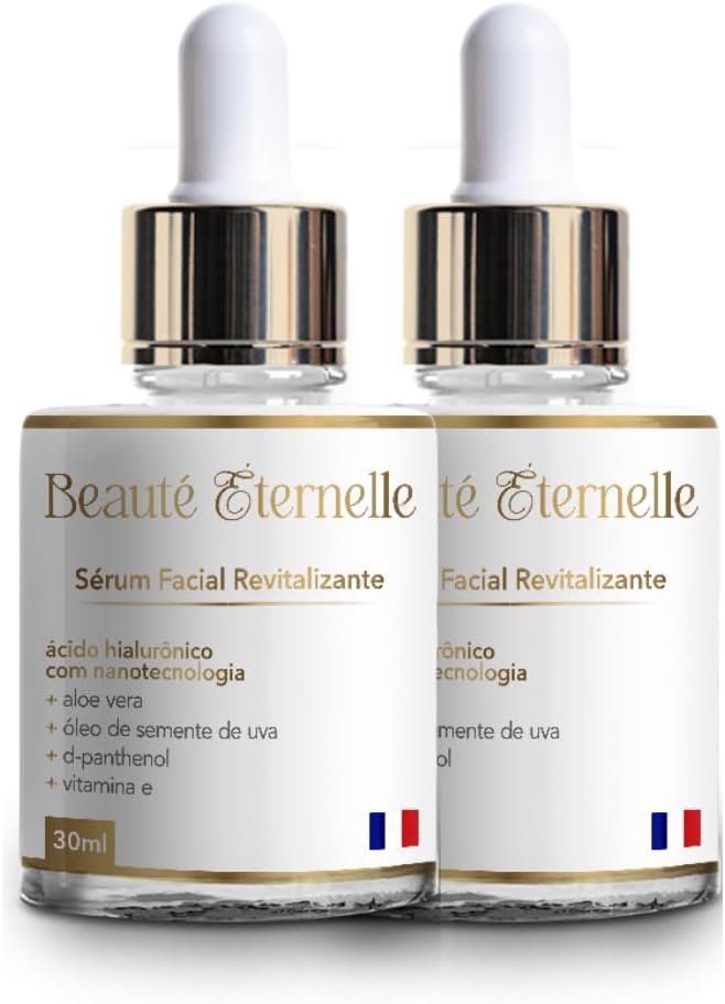 Kit 2 Unidades Sérum Facial Hidratante Revitalizante Rejuvenescedor Beauté Éternelle 30ml com Ácido Hialurônico (Aloe Vera, Óleo de Semente de Uva, D-panthenol e Vitamina E) 1 Kit 2 Unidades Sérum Facial Hidratante Revitalizante Rejuvenescedor Beauté Éternelle 30ml com Ácido Hialurônico (Aloe Vera, Óleo de Semente de Uva, D-panthenol e Vitamina E)