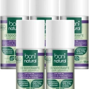Kit 5 Desodorante Boni Natural Roll-On Natural Coco E Magnésio Vegano Lavanda 24Hrs Proteção 55ml