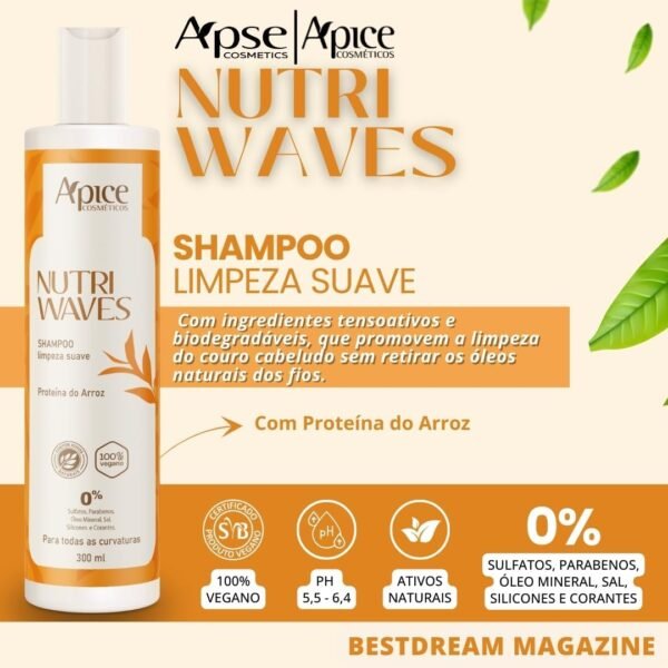 Kit Apse Apice Nutri Waves Shampoo Condicionador E Creme De Pentear Acidificante Capilar Vegano - Imagem 2