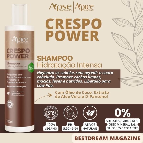 Kit Apse Crespo Power Linha Completo 5 Produtos Tratamento Cabelo Vegano Profissional - Imagem 2