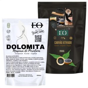 Kit Carvão Ativado E Dolomita Skincare Facial Mascara de Porcelana 100% Natural Clareadora e Hidratante Controle Oleosidade (400gr)