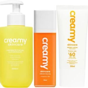 Kit Creamy Limpador Facial Glicerinado 200ml + Sérum Vitamina C 30ml + Protetor Solar Watery Lotion FPS 60 50ml