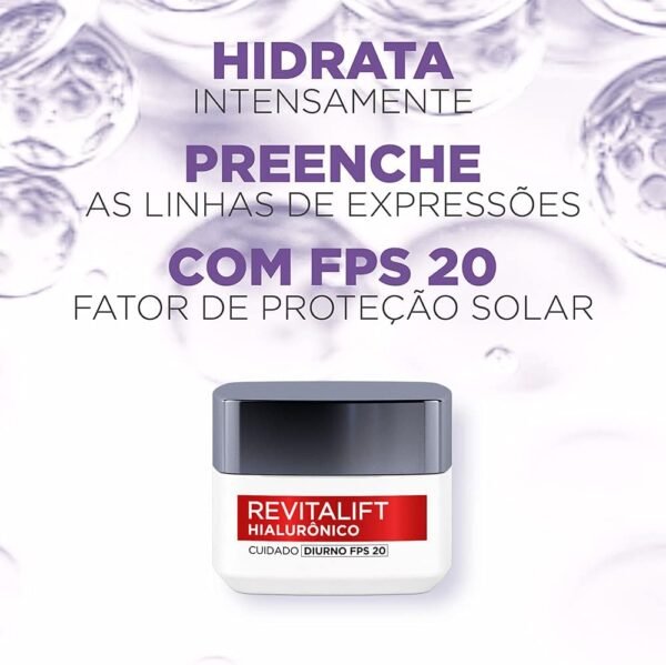 Kit Creme Facial Anti-idade L'Oréal Paris Revitalift Hialurônico Noturno + Diurno FPS 20, 49g - Imagem 2