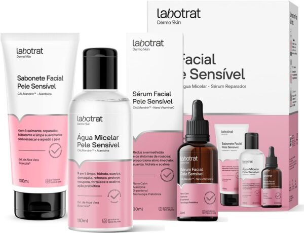 Kit Facial Pele Sensível Labotrat Tratamento Dermo Skin Sabonete, Agua Micelar e Serum Facial