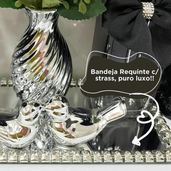 Kit Lavabo Banheiro Preto com Difusor de Aromas + Porta Sabonete + Bandeja Espelhada Strass + Porta Escovas + Enfeites Porcelana- Coleção Norilsk Premium - Imagem 2
