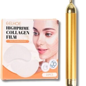 Kit Massageador Facial Gold e Filme Solúvel de Colágeno - Skincare Rejuvenescedor