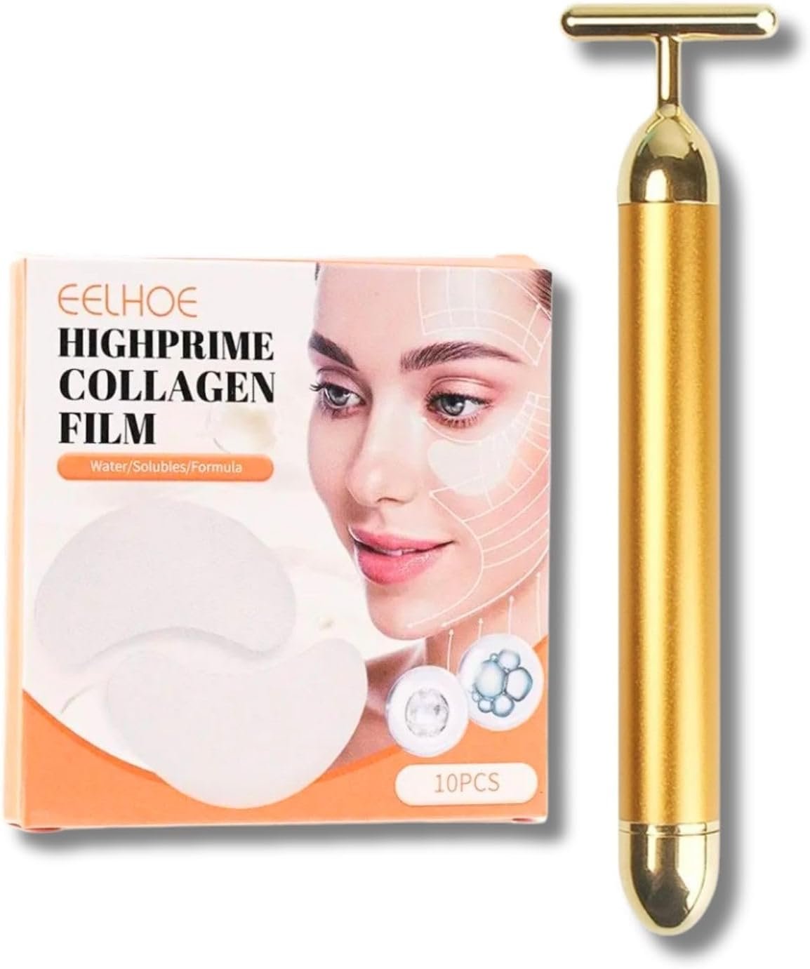 Kit Massageador Facial Gold e Filme Solúvel de Colágeno - Skincare Rejuvenescedor 1 Kit Massageador Facial Gold e Filme Solúvel de Colágeno - Skincare Rejuvenescedor