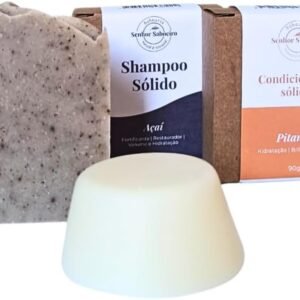 Kit Shampoo Açaí Fortificante e Condicionador Pitanga em Barra 100% Natural - Revitaliza, Nutrição e Brilho Capilar