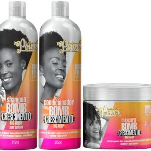 Kit Shampoo + Condicionador + Mascara Bomb Soul Power Tratamento Crescimento Capilar Vegano