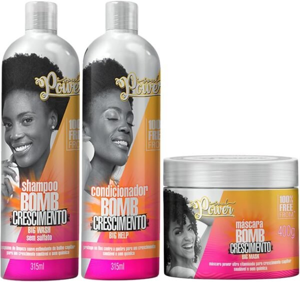 Kit Shampoo + Condicionador + Mascara Bomb Soul Power Tratamento Crescimento Capilar Vegano