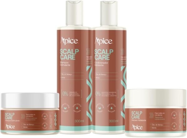 Kit Shampoo + Condicionador + Mascara + Esfoliante Scalp Care Apice Tratamento Estimulante Vegano