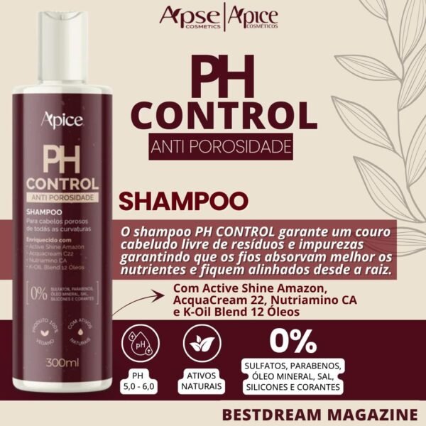Kit Shampoo E Condicionador Ph Control Apice Anti Porosidade Capilar Tratamento Vegano 300ml - Imagem 2