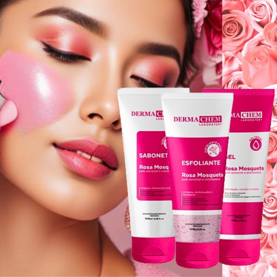 Kit Skincare Rosa Mosqueta - Sabonete + Esfoliante +Gel Hidratante +Gel Peel Off Rosa Mosqueta 4em1 2 Kit Skincare Rosa Mosqueta - Sabonete + Esfoliante +Gel Hidratante +Gel Peel Off Rosa Mosqueta 4em1 - Imagem 2