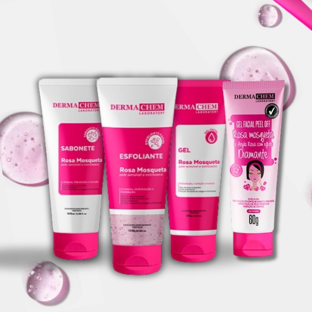 Kit Skincare Rosa Mosqueta - Sabonete + Esfoliante +Gel Hidratante +Gel Peel Off Rosa Mosqueta 4em1 1 Kit Skincare Rosa Mosqueta - Sabonete + Esfoliante +Gel Hidratante +Gel Peel Off Rosa Mosqueta 4em1