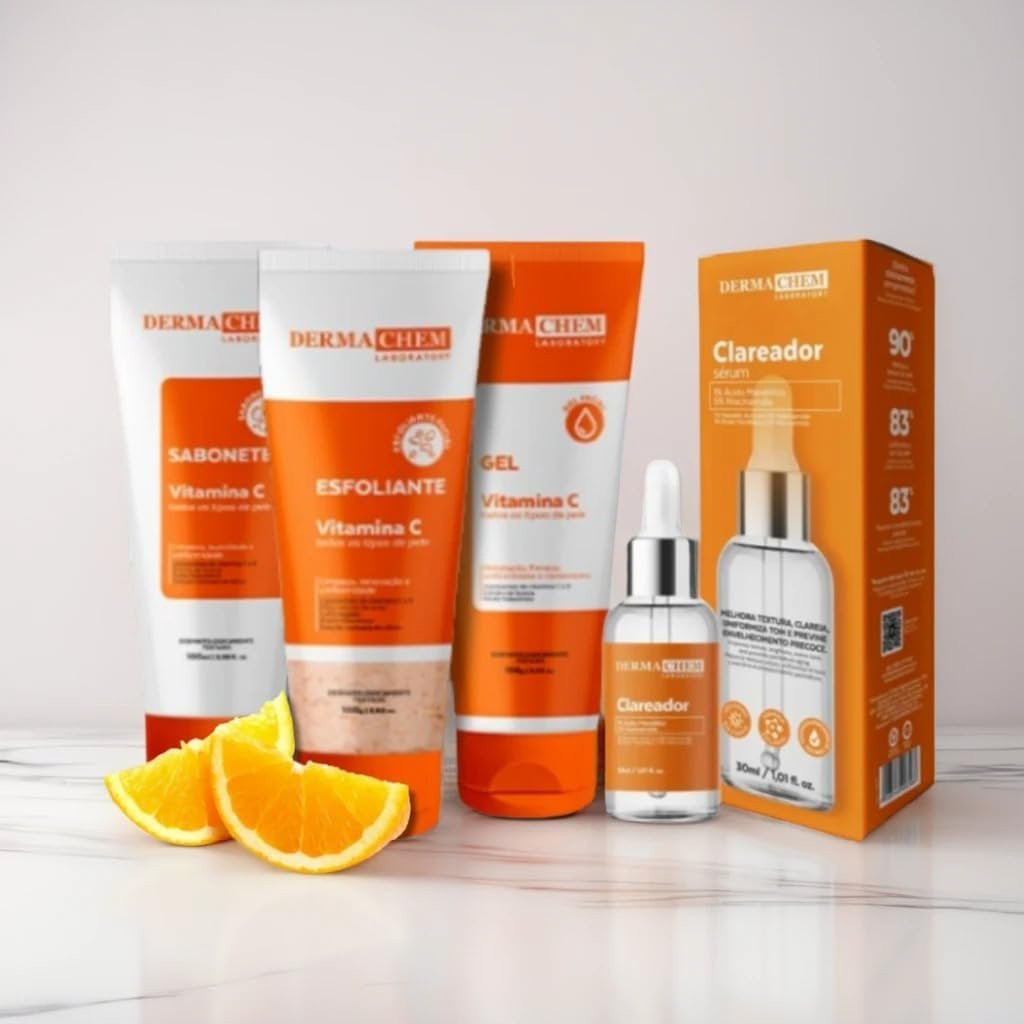 Kit Skincare Vitamina C Anti Idade + Sérum Clareador - 4 Itens 90% de EFICÁCIA COMPROVADA 1 Kit Skincare Vitamina C Anti Idade + Sérum Clareador - 4 Itens 90% de EFICÁCIA COMPROVADA
