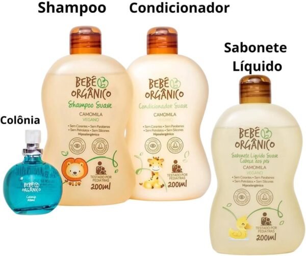 Kit Suave Bebê Orgânico: Shampoo + Condicionador + Sabonete Líquido (200ml cada) + Colônia Sem Álcool (30ml)