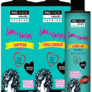 Kit Tratamento Capilar Sou + Cachos Shampoo e Condicionador 1L + Leave-in 300ml Hidratação Intensa e Cachos Definidos Pró-Thess Premium