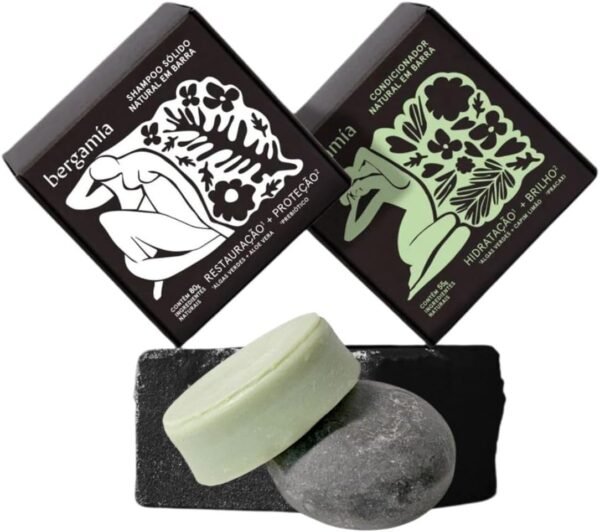 Kit de Shampoo e Condicionador em Barra Natural com Capim Limão Sólido Hidratação Completa