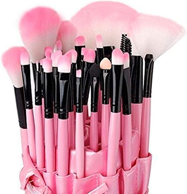Kit de pincéis de maquiagem LM com 32 peças e estojo - Fibras sintéticas, hipoalérgicas e veganas - Rosa - Imagem 2