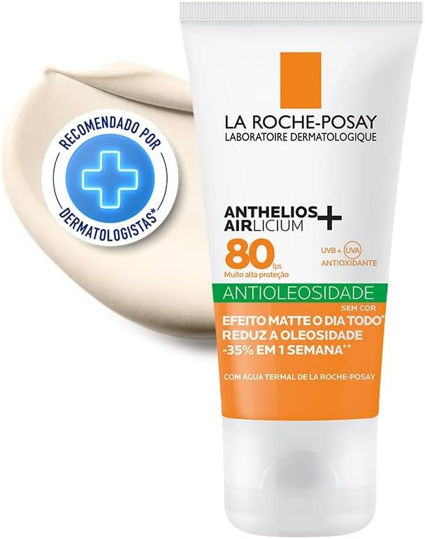 La Roche-Posay, Anthelios Airlicium, Protetor Solar Facial Antioleosidade, Controle e Redução da Oleosidade, FPS80, Textura Gel Creme, Toque Seco, 40g 1 La Roche-Posay, Anthelios Airlicium, Protetor Solar Facial Antioleosidade, Controle e Redução da Oleosidade, FPS80, Textura Gel Creme, Toque Seco, 40g