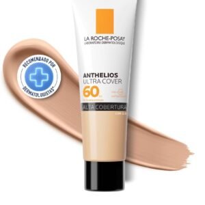 La Roche-Posay, Ultra Cover, Protetor Solar com Cor e Performance de Maquiagem, 12h de cobertura de base em uma única camada, Textura Fluida, Oil free, Toque Seco, FPS60, 40g