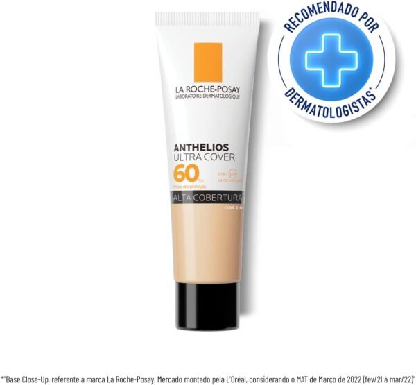 La Roche-Posay, Ultra Cover, Protetor Solar com Cor e Performance de Maquiagem, 12h de cobertura de base em uma única camada, Textura Fluida, Oil free, Toque Seco, FPS60, 40g - Imagem 2