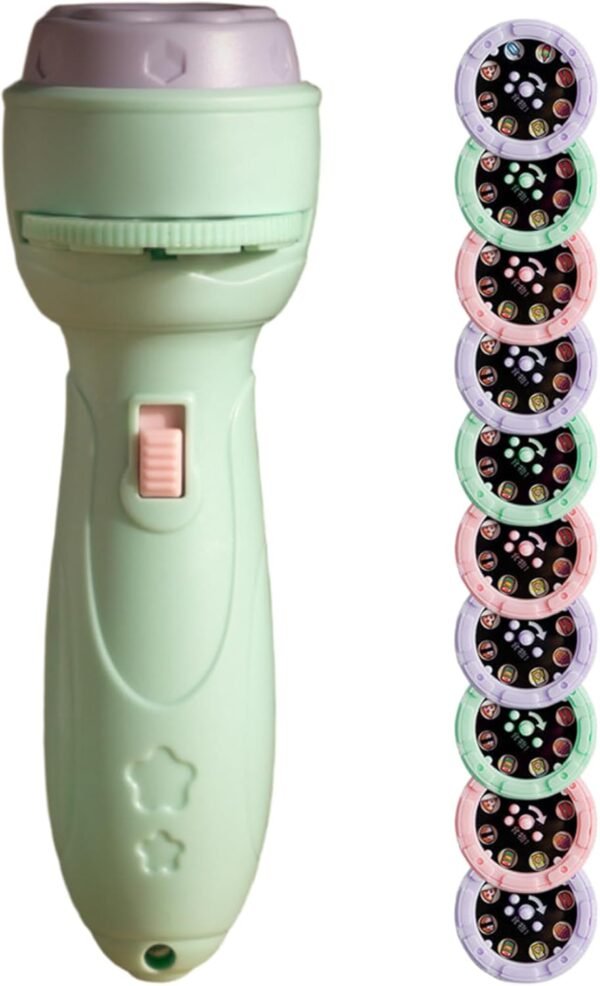 Lanterna infantil, 80 slides padrão e 10 cartões de projeção, projetor de histórias infantis para a hora de dormir, presentes de aniversário para crianças, verde, projetor de lanterna para crianças